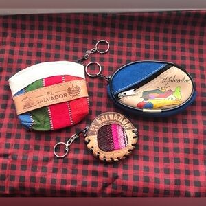 El Salvador Leather  Souvenir Coin Purse Keychain Colorful Monedero Lot Of 3